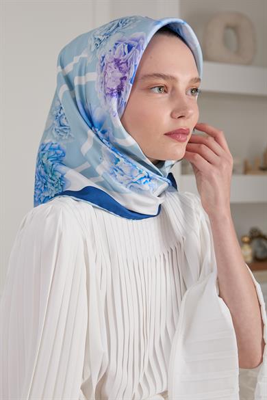 GÜLBAHÇESİ TWİLL İPEK EŞARP MAVİ 