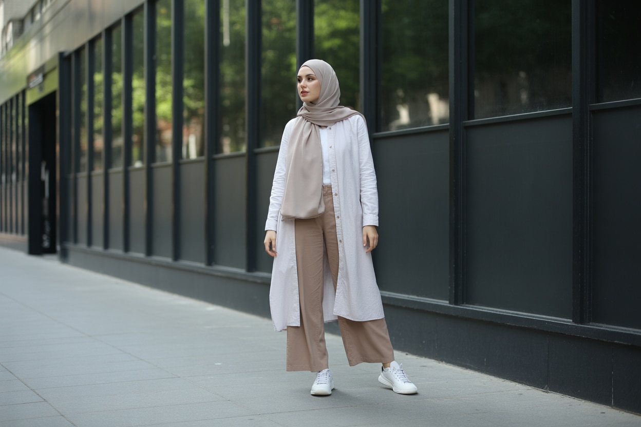 Spor Ayakkabı ile Ferace Kombini