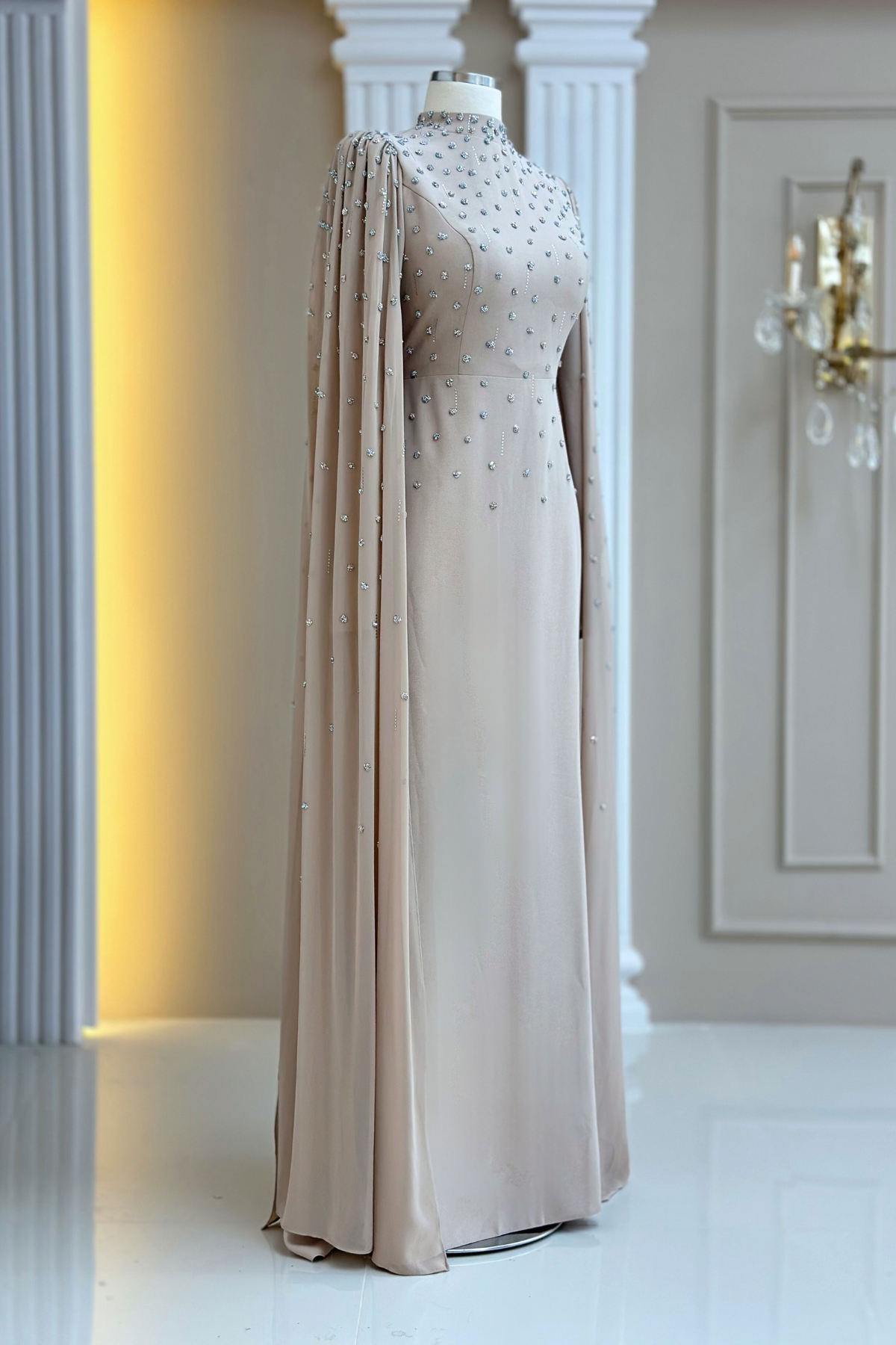 Afra Abiye Elbise Bej