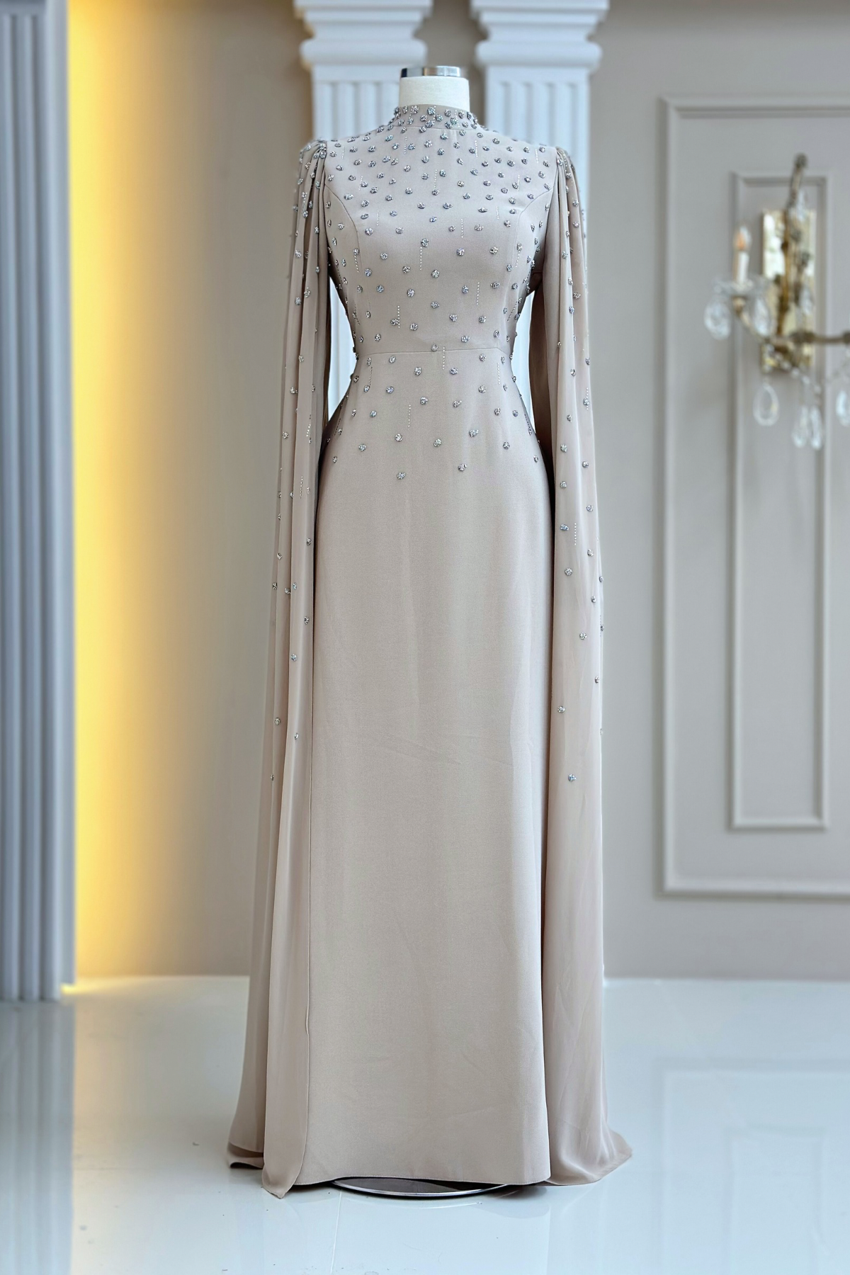 Afra Abiye Elbise Bej