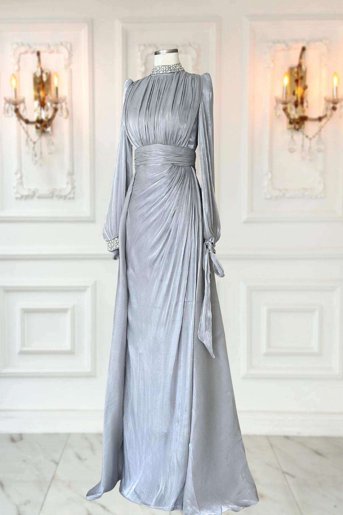 Gözde Abiye Elbise Gri