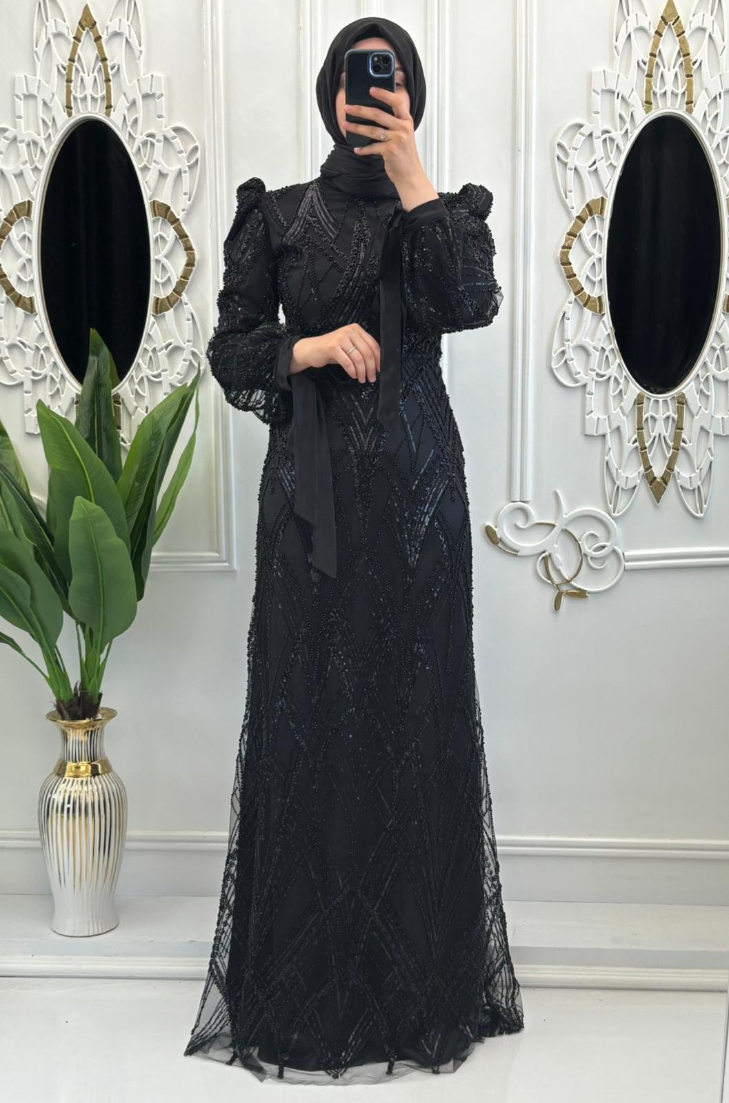 İncili Ülkü Abiye Siyah