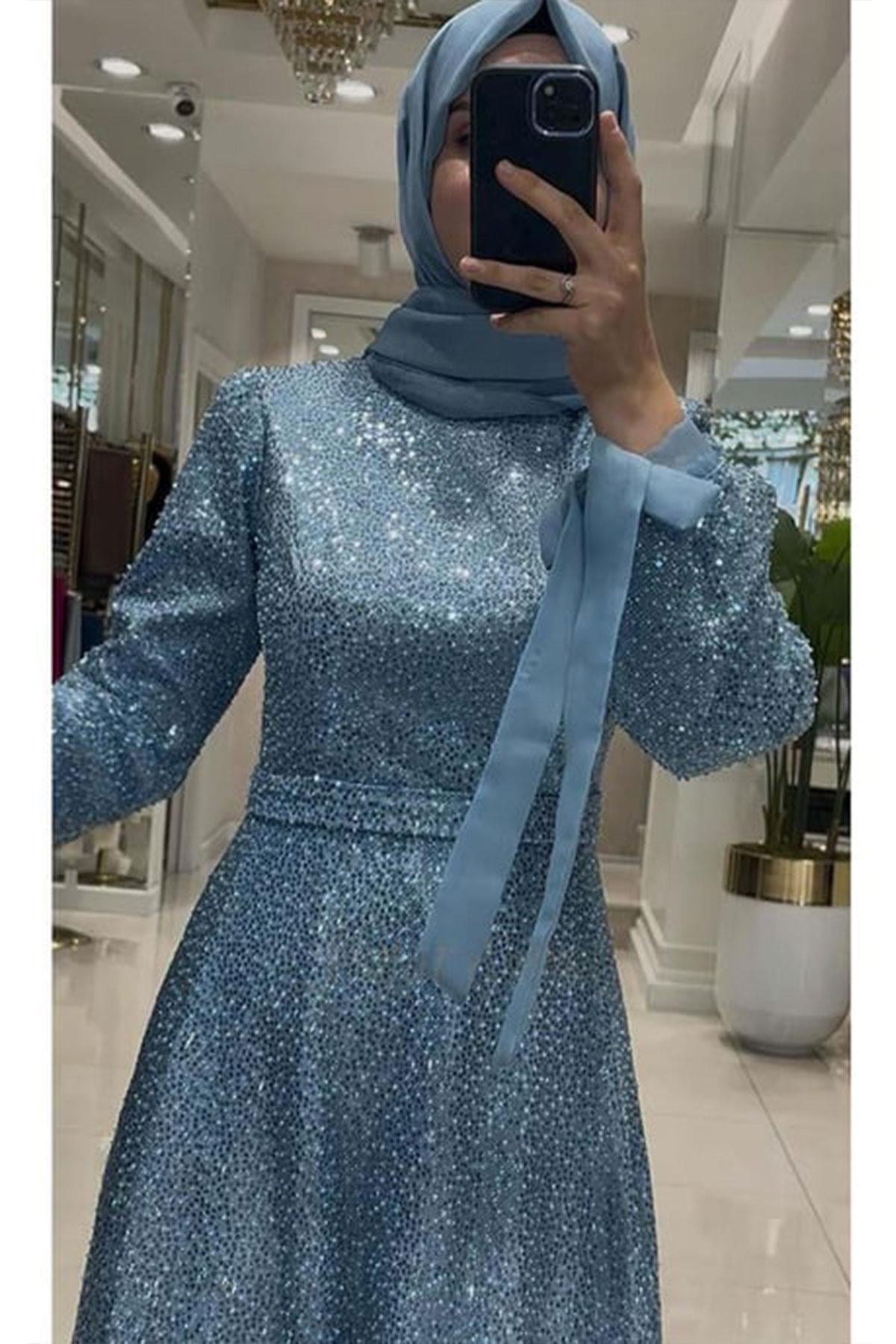 Kuşaklı Deren Abiye Bebe Mavisi