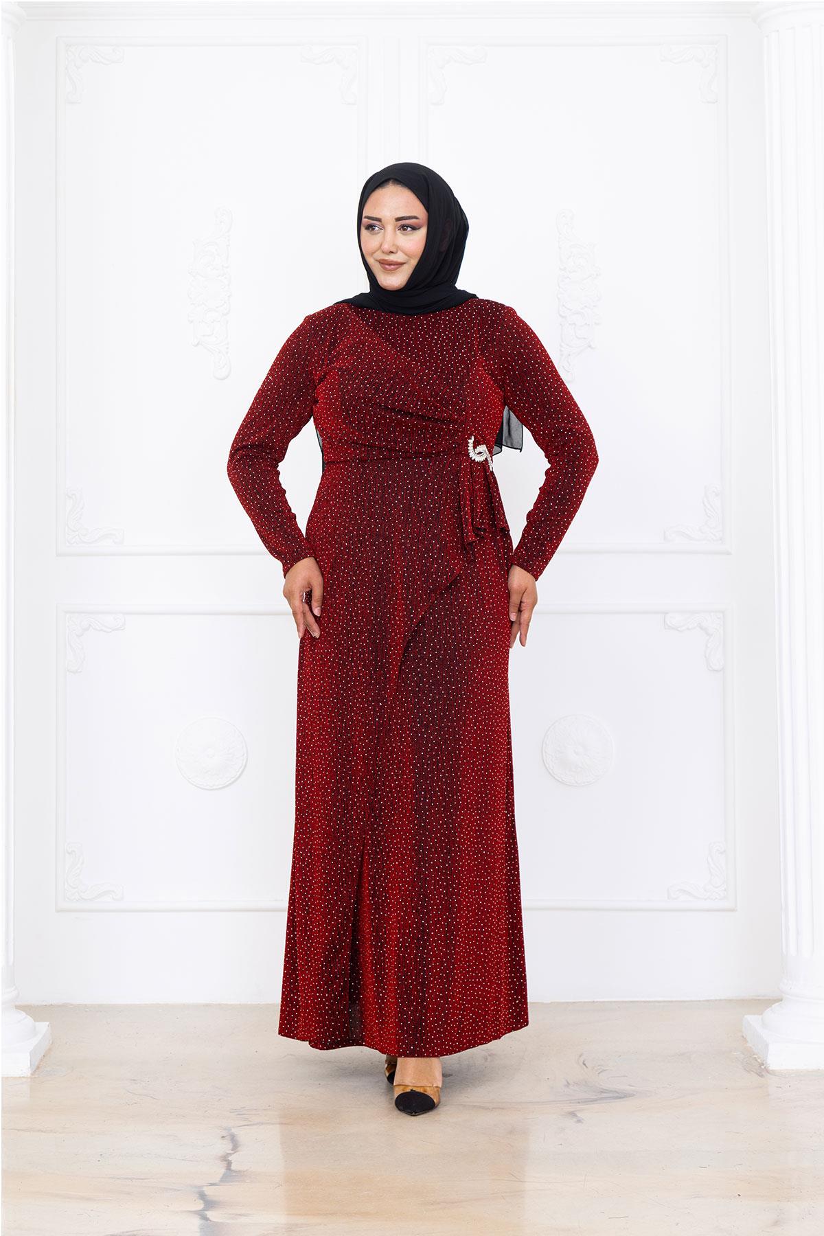 Roza Abiye Elbise Bordo