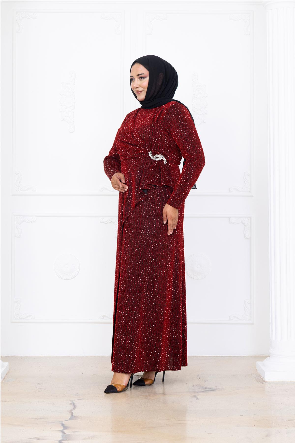 Roza Abiye Elbise Bordo