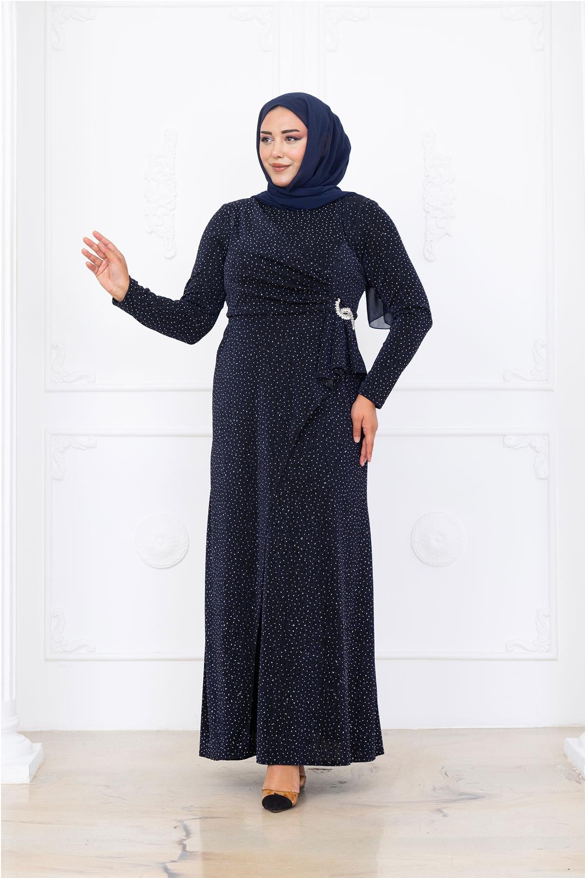 Roza Abiye Elbise Lacivert