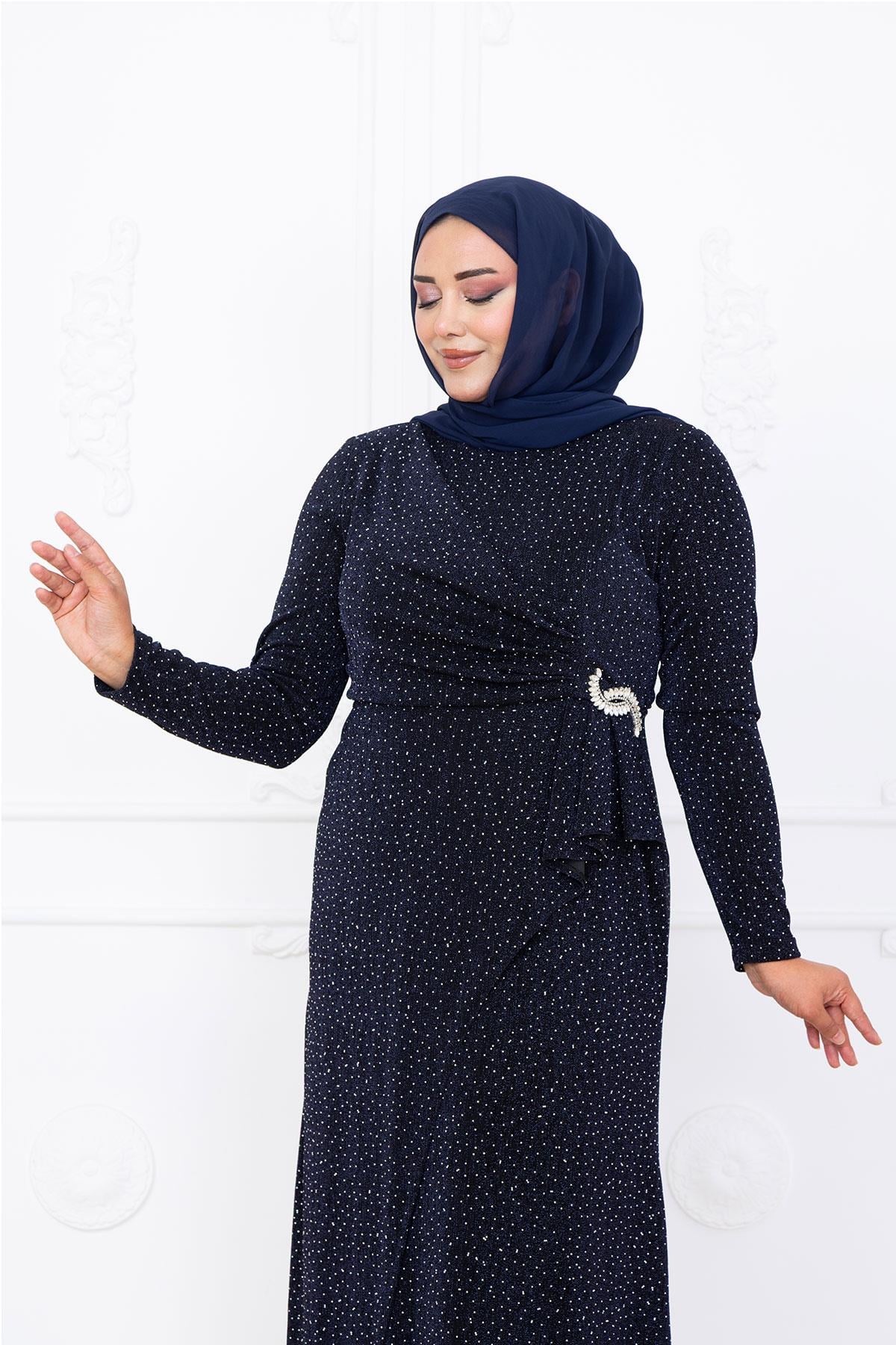Roza Abiye Elbise Lacivert