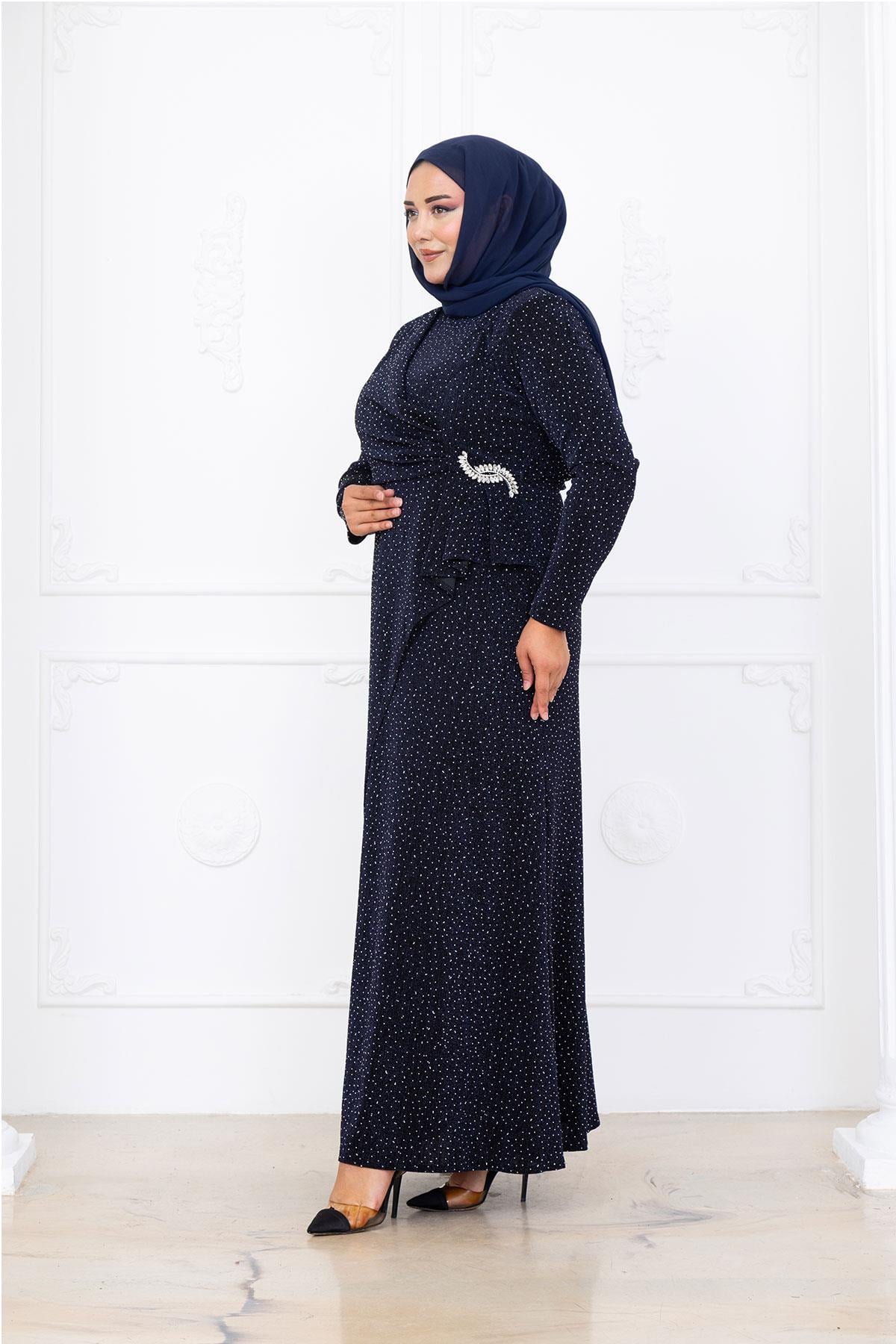 Roza Abiye Elbise Lacivert