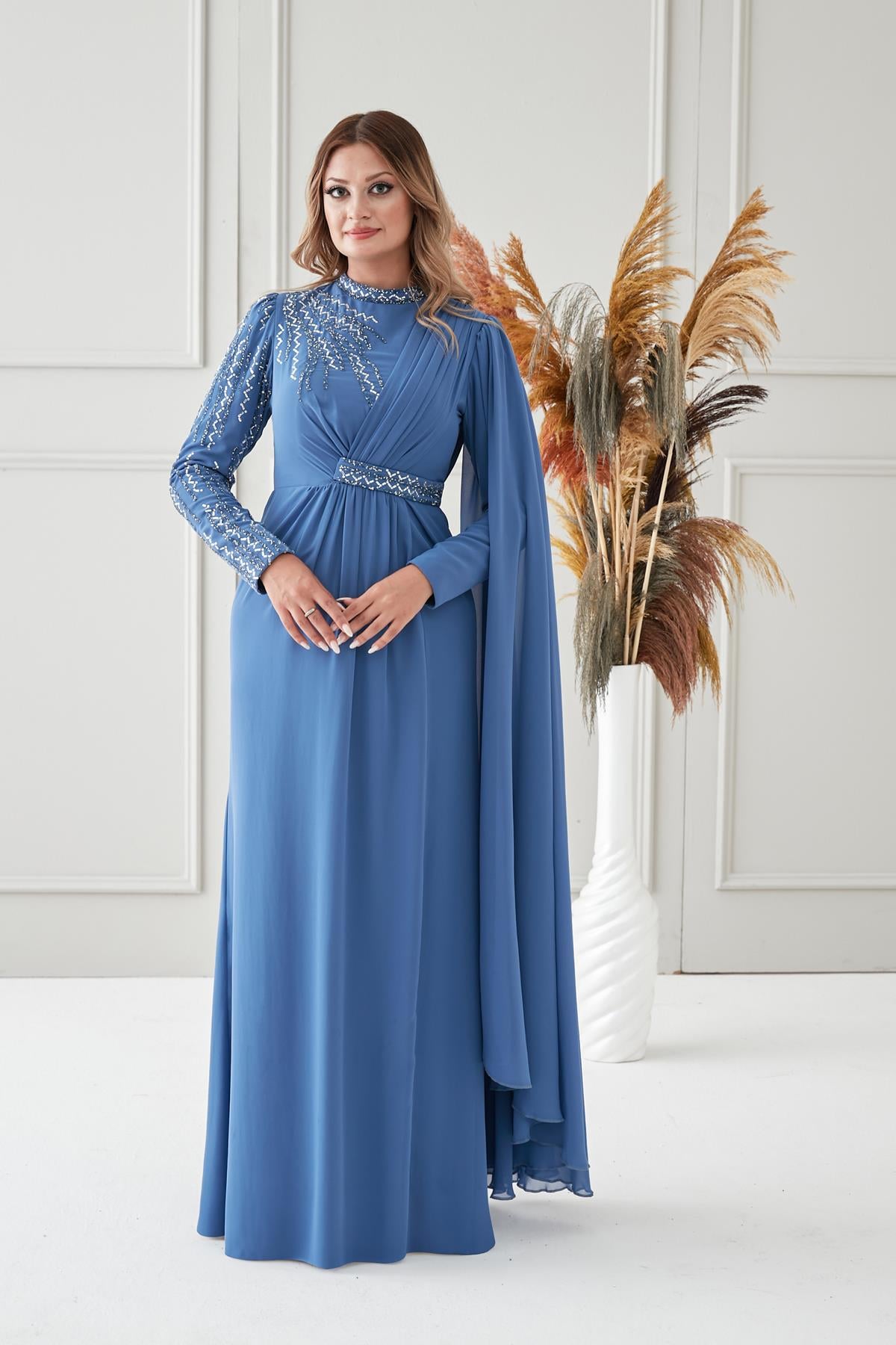 Şifon Abiye İndigo