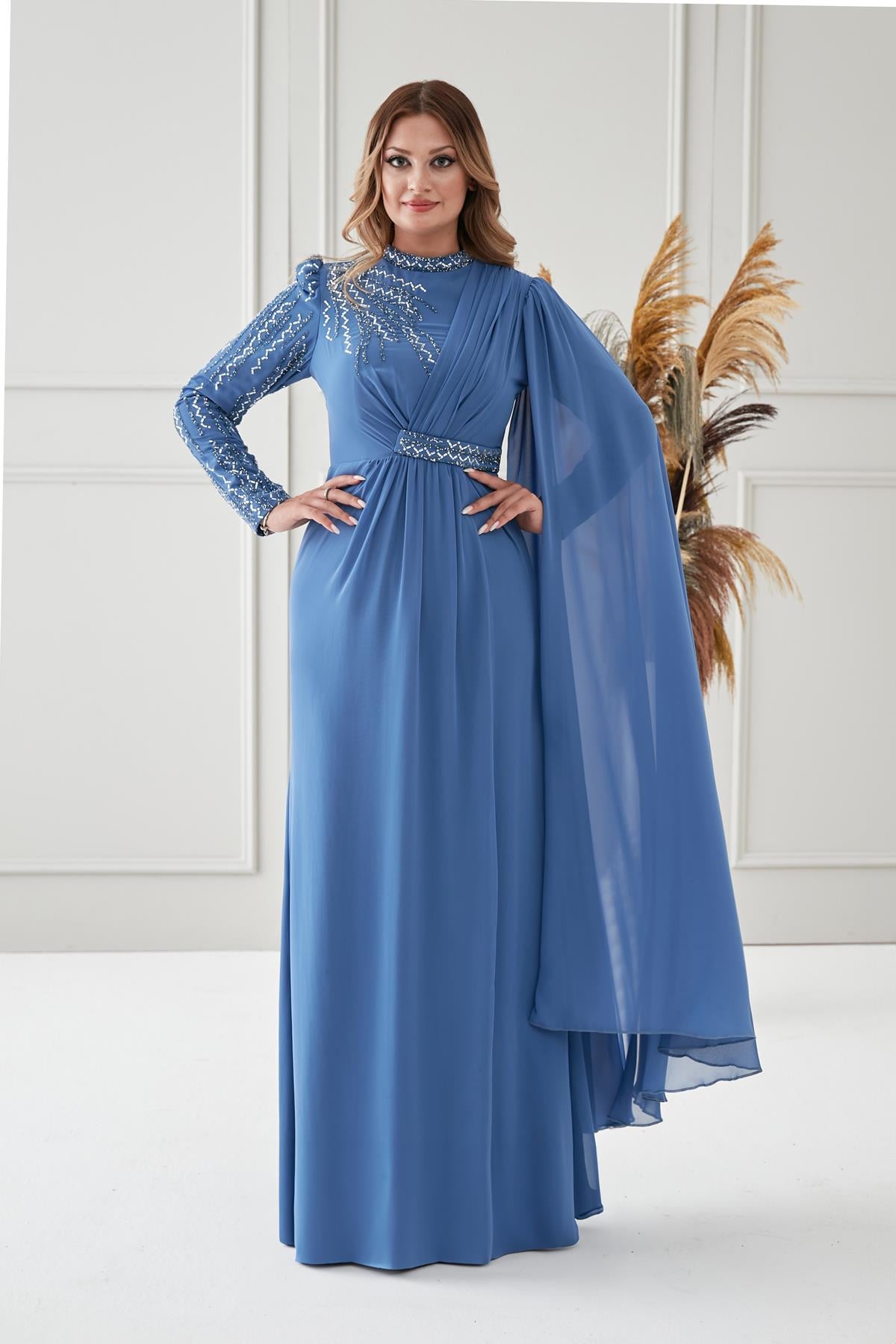 Şifon Abiye İndigo