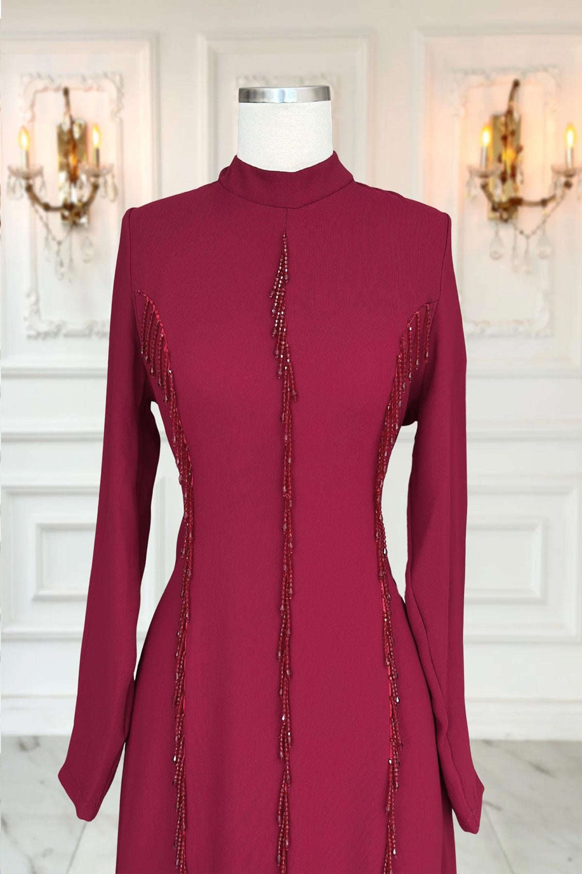 Tuna Abiye Elbise Bordo