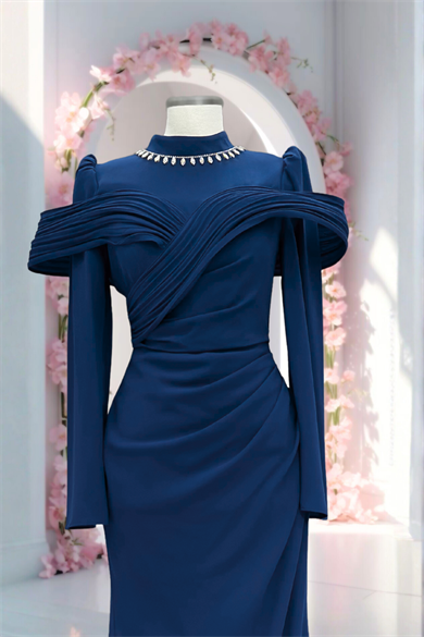 Amine Hüma Dila Abiye Elbise Lacivert