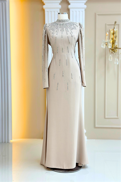 Ayla Abiye Elbise Bej