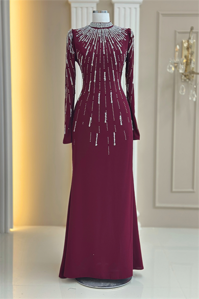 Ayla Abiye Elbise Bordo