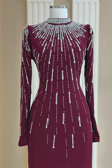 Ayla Abiye Elbise Bordo