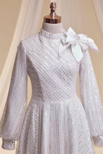 Bukle Tesettür Abiye Ekru