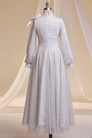 Bukle Tesettür Abiye Ekru