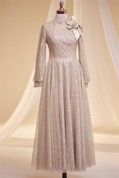 Bukle Tesettür Abiye Gold