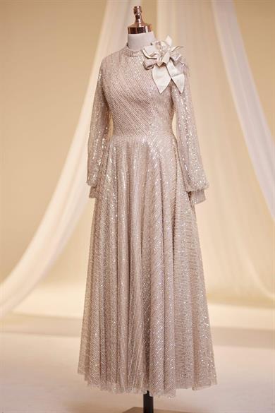 Bukle Tesettür Abiye Gold