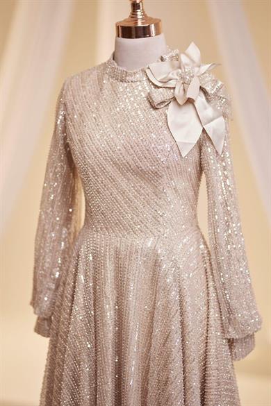 Bukle Tesettür Abiye Gold