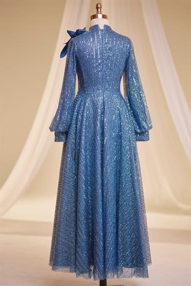 Bukle Tesettür Abiye İndigo