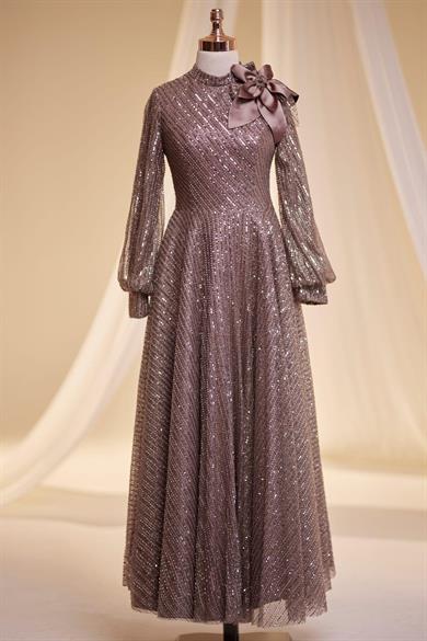 Bukle Tesettür Abiye Kahve