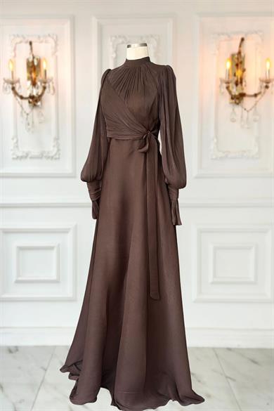 Efruz Abiye Elbise Koyu Kahve
