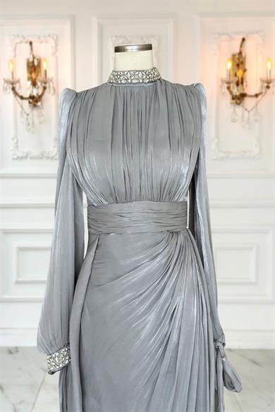 Gözde Abiye Elbise Gri