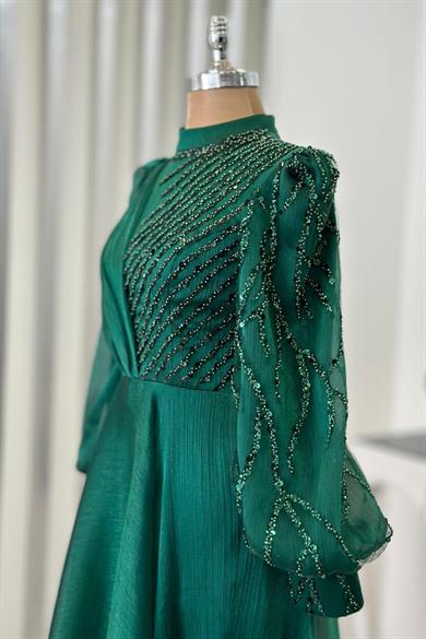 Güneş Tesettür Abiye Zümrüt