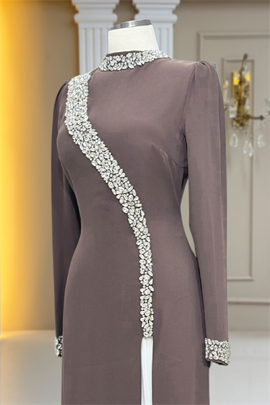 İnci Abiye Elbise Vizon