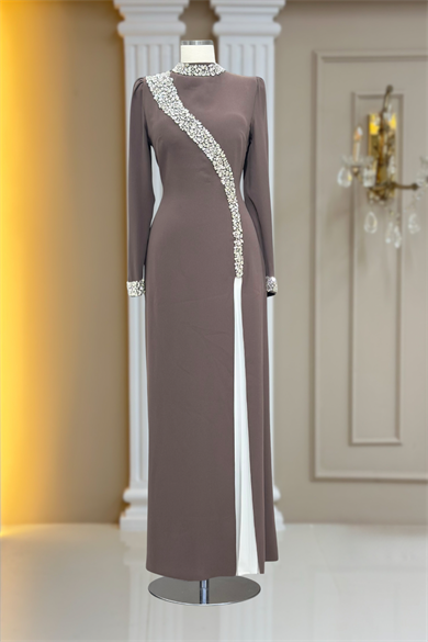 İnci Abiye Elbise Vizon