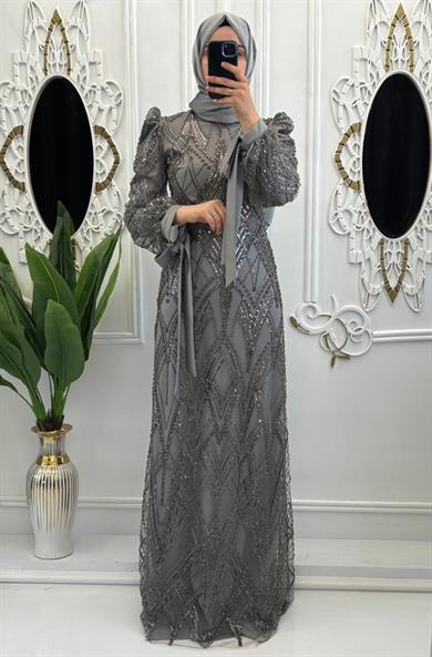 İncili Ülkü Abiye Gri