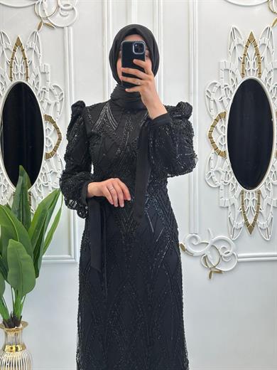 İncili Ülkü Abiye Siyah