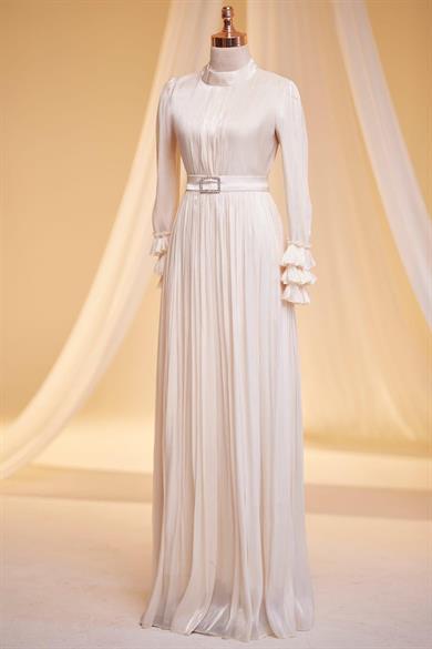 Lina Tesettür Abiye Ekru