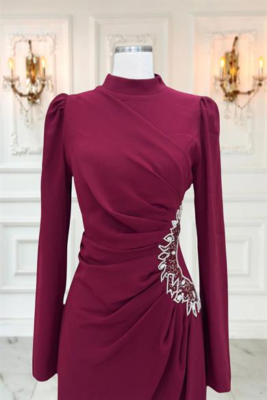 Miray Tesettür Abiye Bordo