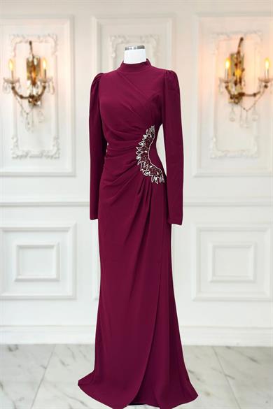 Miray Tesettür Abiye Bordo