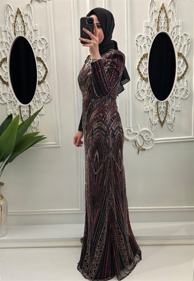 Naime Abiye Siyah-Bordo