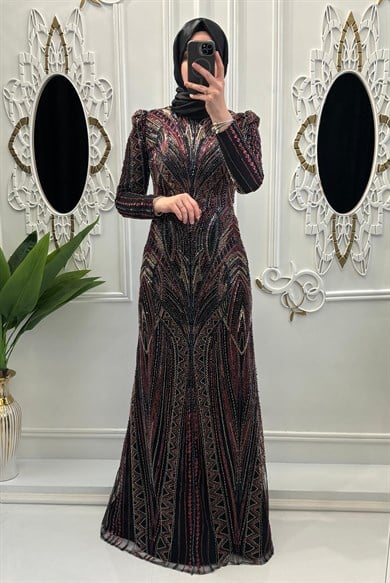 Naime Abiye Siyah-Bordo