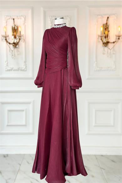 Nergis Abiye Elbise Bordo