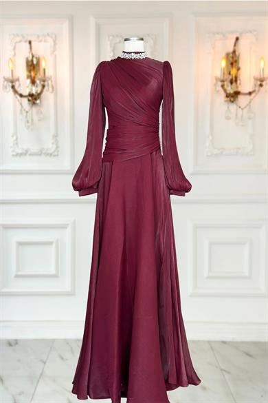 Nergis Abiye Elbise Bordo