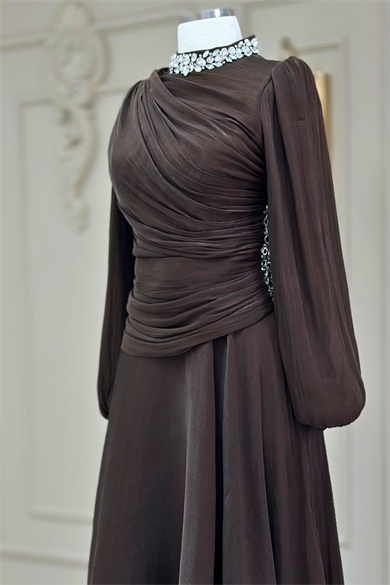 Nergis Abiye Elbise Koyu Kahve