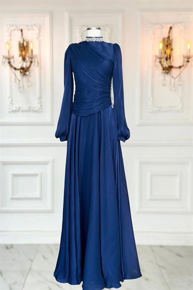 Nergis Abiye Elbise Lacivert