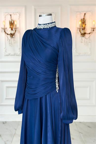 Nergis Abiye Elbise Lacivert