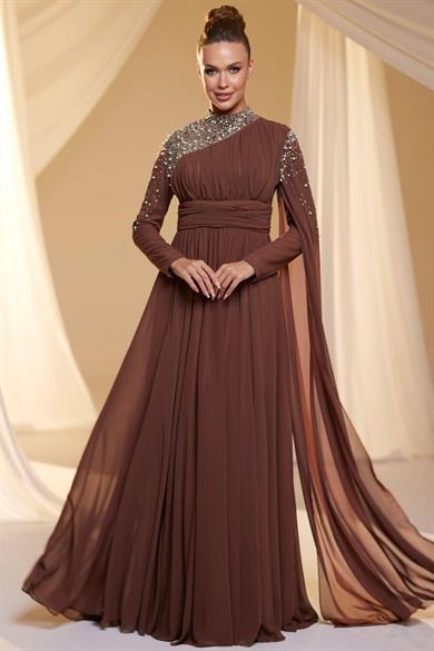 Nihal Tesettür Abiye Kahve