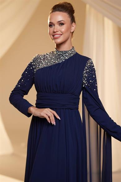 Nihal Tesettür Abiye Lacivert