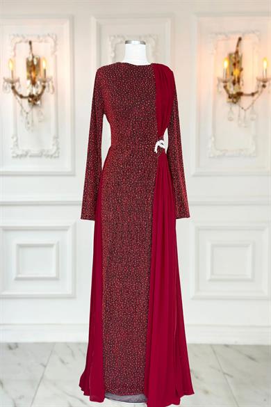 Nil Abiye Elbise Bordo