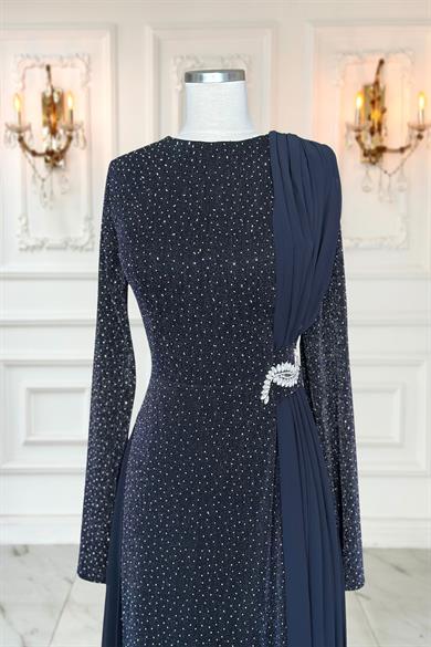 Nil Abiye Elbise Lacivert