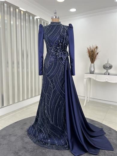 Ranazen Yaprak Abiye Lacivert