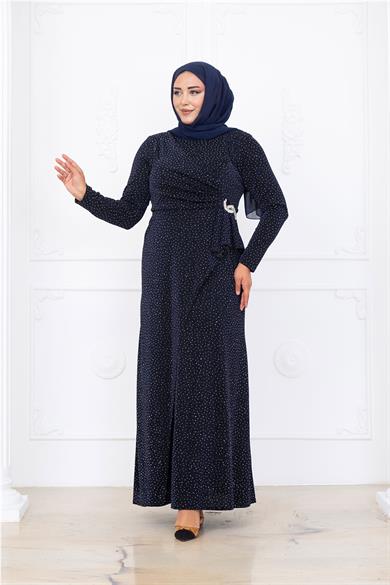 Roza Abiye Elbise Lacivert