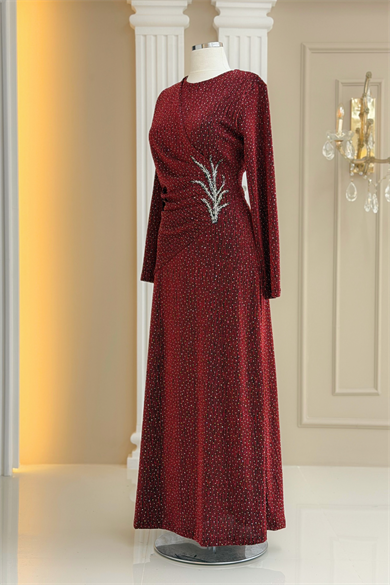 Simge Abiye Elbise Bordo